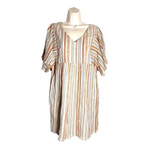 Garnet Hill Lola Organic Cotton Shimmering Gold Metallic‎ stripe dress NWOT sz S